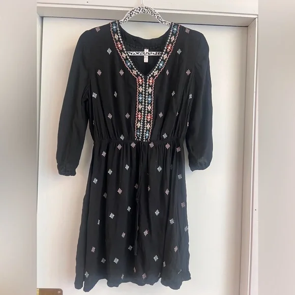 Target long sleeve flowy black dress with floral embroidery detail